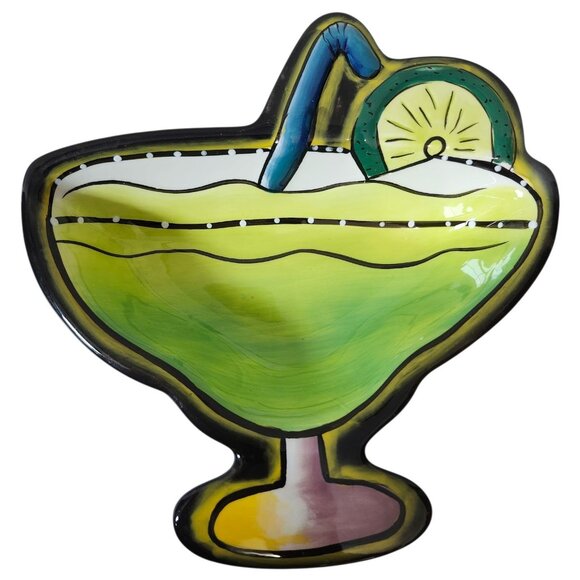 Set of 3 Clay Art Hand-Painted Margarita Glass Shaped Dipping Salsa Bowls Party - Picture 5 of 10